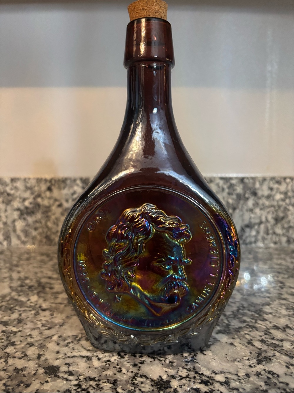Iridescent Amber Glass Decanter with Cameo Relief